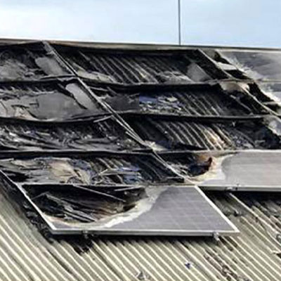 Fire damage to Solar Panels caused by Nesting Birds